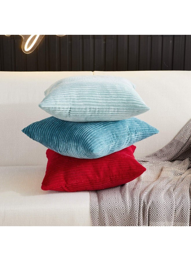 Pack of 2, Corduroy Soft Decorative Square Throw Pillow Cover Cushion Covers Pillowcase, Home Decor Decorations for Sofa Couch Bed Chair 16x16 Inch/40x40 cm (Striped Red) - Image 3